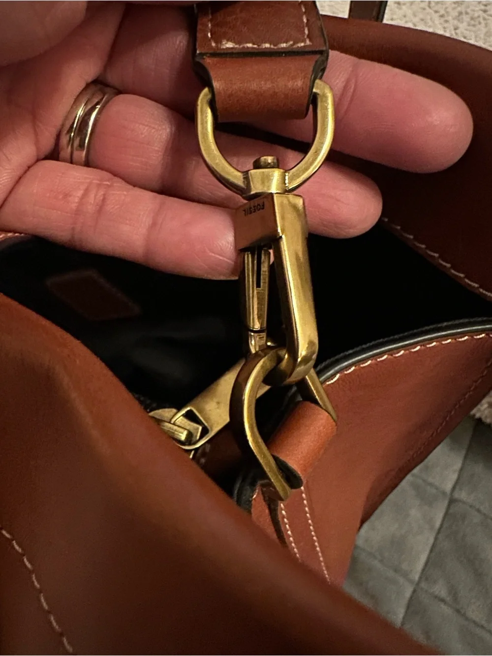 Fossil Carmen Leather Shopper Tote Bag Cognac